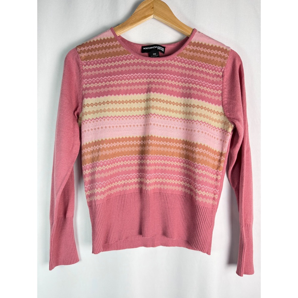 Norton McNaughton Petites Pink Fair Isle Sweater Womens PM Long Sleeve Knit